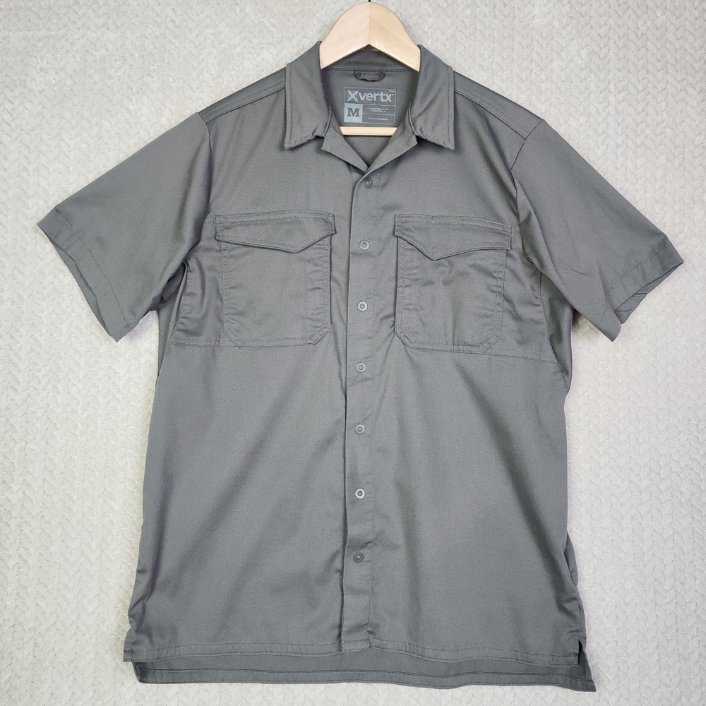 Vertx Gray Short Sleeve Button Down Shirt Snap Button Tacticle Work Men's Medium